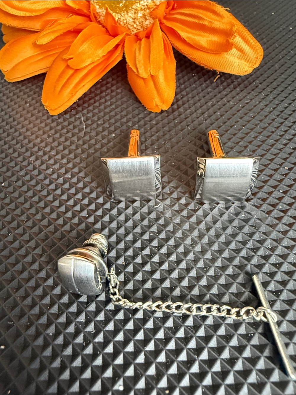 Silver Tone Men’s Cufflinks and Shirt Stud Set - Silver